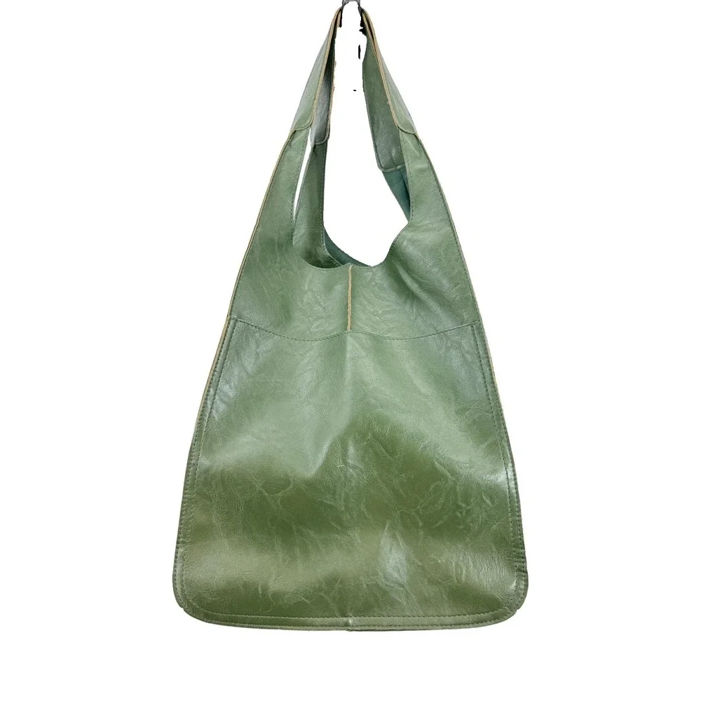 Leather Tote Oversized Shoulder Bag Large Slouchy Shopping Green